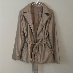 Camellia Belted Faux Leather Beige Jacket in Size L